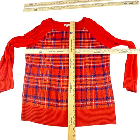 Merona Plaid Front Pullover Sweater Womens XXL Red Orange Long Sleeve Knit Top - Picture 5 of 6